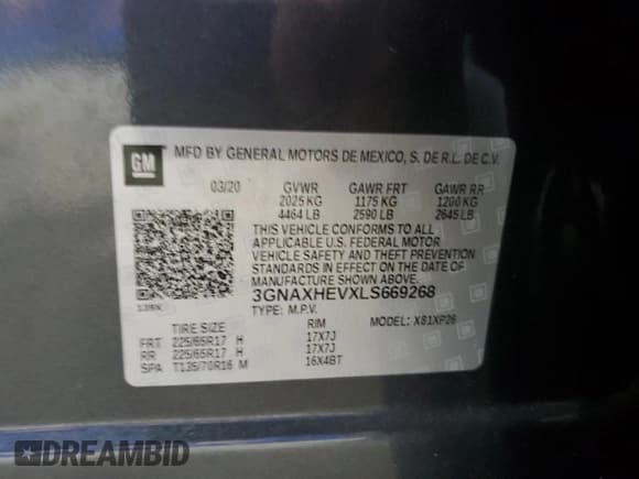 ✅ 2020 Chevrolet Equinox LS • VIN: 3GNAXHEVXLS669268 • Lot: 82523925. Listed on Copart with 76,915 mi. Free auction sales archive from the USA and detailed vehicle history report at DreamBid. Image 12.