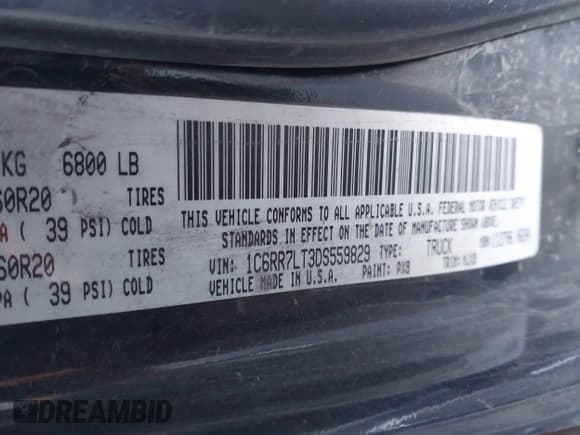 ✅ 2013 Ram 1500 Big Horn • VIN: 1C6RR7LT3DS559829 • Лот: 43787728. Опубликован ранее на IAAI с пробегом 359 702 миль. Бесплатный доступ к архиву аукционных продаж из США и подробный отчёт об истории автомобиля на DreamBid. Изображение 9.