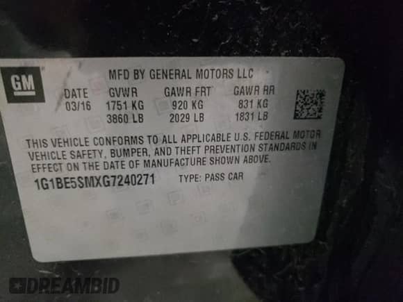 ✅ 2016 Chevrolet Cruze LT • VIN: 1G1BE5SMXG7240271 • Lot: 66875602. Wystawiony na Copart z przebiegiem 107 977 mil mil. Skorzystaj z bezpłatnego archiwum sprzedaży aukcyjnych z USA i zobacz szczegółowy raport historii pojazdu na DreamBid. Zdjęcie 10.