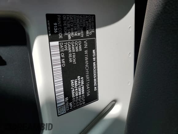 ✅ 2024 Mercedes-Benz Sprinter • VIN: W1W4NCHY6RT164156 • Lot: 60569285. Wystawiony na Copart z przebiegiem 12 867 mil. Bezpłatny archiwum sprzedaży aukcyjnych z USA i szczegółowy raport historii pojazdu na DreamBid. Zdjęcie 13.