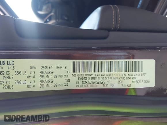 ✅ 2015 Jeep Grand Cherokee Summit • VIN: 1C4RJEJG2FC829205 • Lot: 43469676. Listed on IAAI with 89,893 mi. Free auction sales archive from the USA and detailed vehicle history report at DreamBid. Image 9.