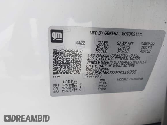 ✅ 2023 Chevrolet Tahoe LT • VIN: 1GNSKNKD7PR119905 • Lot: 42487598. Listed on IAAI with 25,440 mi. Free auction sales archive from the USA and detailed vehicle history report at DreamBid. Image 9.