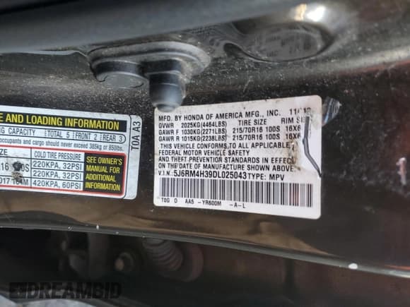 ✅ 2013 Honda CR-V LX • VIN: 5J6RM4H39DL025043 • Лот: 93177955. Опубликован ранее на Copart с пробегом 267 967 миль. Бесплатный доступ к архиву аукционных продаж из США и подробный отчёт об истории автомобиля на DreamBid. Изображение 13.