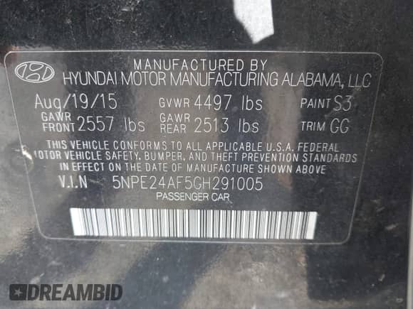 2016 Hyundai Sonata SE with VIN 5NPE24AF5GH291005, listed as a IAAI auction lot 43474151 with 143,077 mi miles and . Bid and sale history available at DreamBid. Image 9.