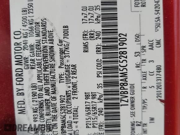 ✅ 2012 Ford Mustang Premium • VIN: 1ZVBP8AM5C5281902 • Lot: 59710855. Listed on Copart with 69,696 mi. Free auction sales archive from the USA and detailed vehicle history report at DreamBid. Image 12.