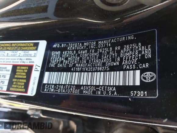 ✅ 2014 Toyota Camry SE • VIN: 4T1BF1FK2EU798275 • Lot: 43513851. Listed on IAAI with 161,629 mi. Free auction sales archive from the USA and detailed vehicle history report at DreamBid. Image 9.