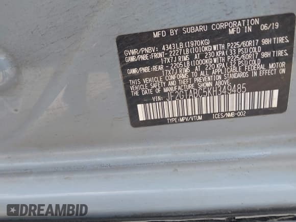 ✅ 2019 Subaru Crosstrek • VIN: JF2GTABC5KH349485 • Лот: 42067482. Опубликован ранее на IAAI с пробегом 101 613 миль. Бесплатный доступ к архиву аукционных продаж из США и подробный отчёт об истории автомобиля на DreamBid. Изображение 9.