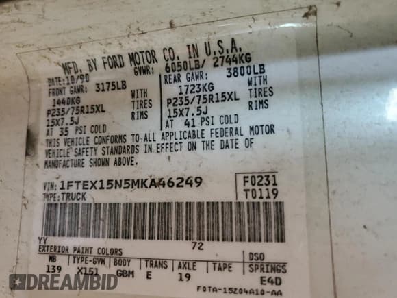 ✅ 1991 Ford F-150 • VIN: 1FTEX15N5MKA46249 • Лот: 90134435. Опубликован ранее на Copart с пробегом 21 111 миль. Бесплатный доступ к архиву аукционных продаж из США и подробный отчёт об истории автомобиля на DreamBid. Изображение 12.