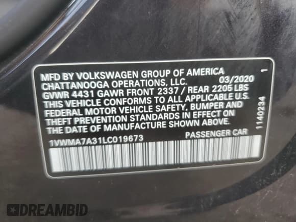 ✅ 2020 Volkswagen Passat R-Line • VIN: 1VWMA7A31LC019673 • Лот: 66040645. Опубликован ранее на Copart с пробегом 83 723 миль. Бесплатный доступ к архиву аукционных продаж из США и подробный отчёт об истории автомобиля на DreamBid. Изображение 13.