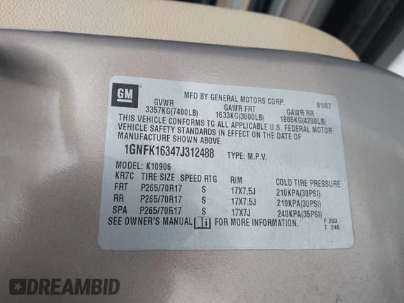 ✅ 2007 Chevrolet Suburban LT • VIN: 1GNFK16347J312488 • Lot: 41569438. Listed on IAAI with 190,635 mi. Free auction sales archive from the USA and detailed vehicle history report at DreamBid. Image 9.