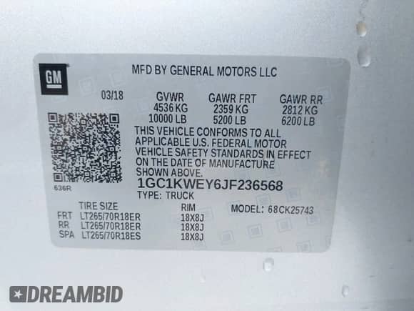 2018 Chevrolet Silverado 2500HD LTZ с VIN 1GC1KWEY6JF236568, выставлен на аукционе IAAI как лот 43462244 с пробегом 102 552 миль миль и . История ставок и продаж доступна на DreamBid. Изображение 9.