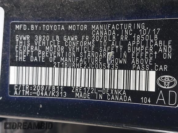 ✅ 2018 Toyota Corolla L • VIN: 2T1BURHE2JC005435 • Lot: 43768147. Wystawiony na IAAI z przebiegiem 140 238 mil. Bezpłatny archiwum sprzedaży aukcyjnych z USA i szczegółowy raport historii pojazdu na DreamBid. Zdjęcie 9.