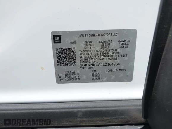 ✅ 2020 GMC Acadia SLE • VIN: 1GKKNKLA4LZ164964 • Lot: 42261250. Wystawiony na IAAI z przebiegiem 49 334 mil. Bezpłatny archiwum sprzedaży aukcyjnych z USA i szczegółowy raport historii pojazdu na DreamBid. Zdjęcie 9.