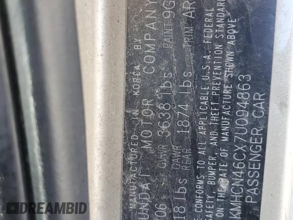 2007 Hyundai Accent GLS z VIN KMHCN46CX7U094863, wystawiony jako Copart lot #80229854 z przebiegiem 150 198 mil mil oraz Szkoda całkowita • Salvage title. Historia ofert i sprzedaży dostępna na DreamBid. Obrazek 12.