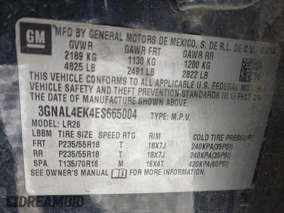 ✅ 2014 Chevrolet Captiva Sport LTZ • VIN: 3GNAL4EK4ES665004 • Lot: 41398572. Wystawiony na IAAI z przebiegiem 103 355 mil. Bezpłatny archiwum sprzedaży aukcyjnych z USA i szczegółowy raport historii pojazdu na DreamBid. Zdjęcie 9.