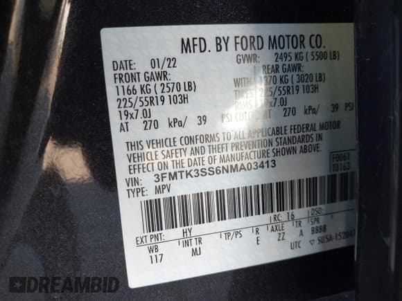 ✅ 2022 Ford Mustang Mach-E Premium • VIN: 3FMTK3SS6NMA03413 • Lot: 43624407. Listed on IAAI with 64,523 mi. Free auction sales archive from the USA and detailed vehicle history report at DreamBid. Image 9.