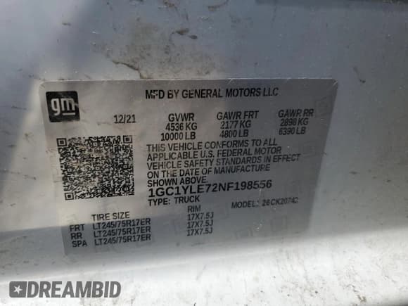 ✅ 2022 Chevrolet Silverado 2500HD Work Truck • VIN: 1GC1YLE72NF198556 • Лот: 65295415. Опубликован ранее на Copart с пробегом 86 412 миль. Бесплатный доступ к архиву аукционных продаж из США и подробный отчёт об истории автомобиля на DreamBid. Изображение 13.