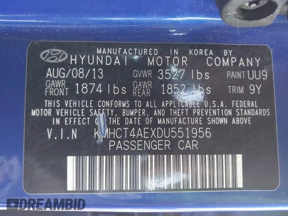 ✅ 2013 Hyundai Accent GLS • VIN: KMHCT4AEXDU551956 • Лот: 43259951. Опубликован ранее на IAAI с пробегом 70 054 миль. Бесплатный доступ к архиву аукционных продаж из США и подробный отчёт об истории автомобиля на DreamBid. Изображение 9.