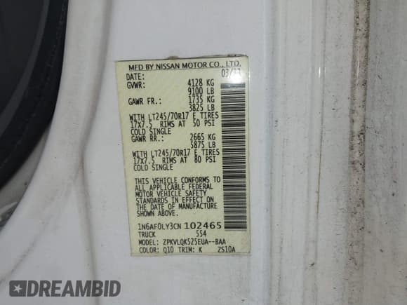 ✅ 2012 Nissan NV SV • VIN: 1N6AF0LY3CN102465 • Лот: 41660251. Опубликован ранее на IAAI с пробегом 155 099 миль. Бесплатный доступ к архиву аукционных продаж из США и подробный отчёт об истории автомобиля на DreamBid. Изображение 9.