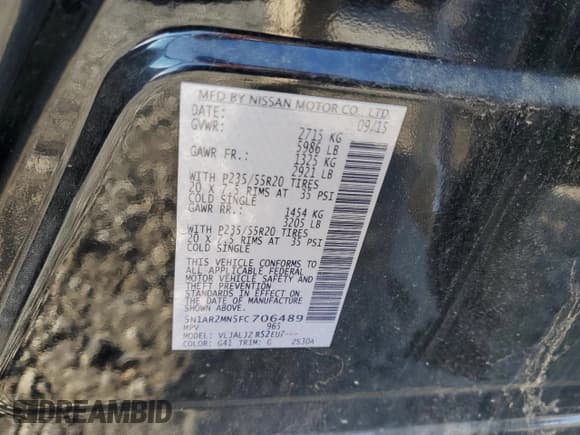 ✅ 2015 Nissan Pathfinder Platinum • VIN: 5N1AR2MN5FC706489 • Лот: 81873225. Опубликован ранее на Copart с пробегом 208 949 миль. Бесплатный доступ к архиву аукционных продаж из США и подробный отчёт об истории автомобиля на DreamBid. Изображение 13.