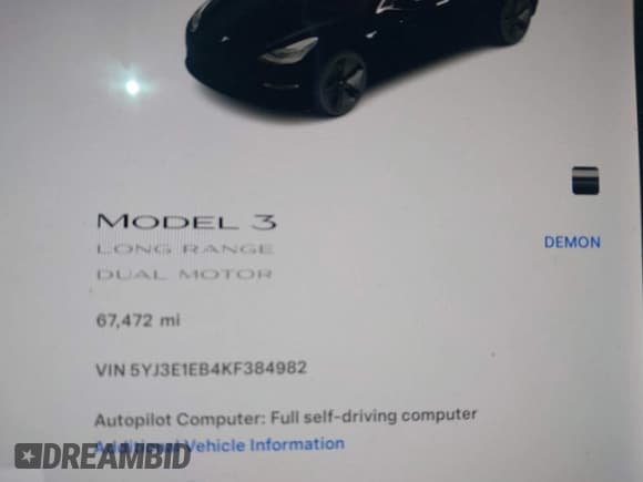 ✅ 2019 Tesla Model 3 Long Range • VIN: 5YJ3E1EB4KF384982 • Lot: 43300147. Wystawiony na IAAI z przebiegiem 67 472 mil. Bezpłatny archiwum sprzedaży aukcyjnych z USA i szczegółowy raport historii pojazdu na DreamBid. Zdjęcie 7.