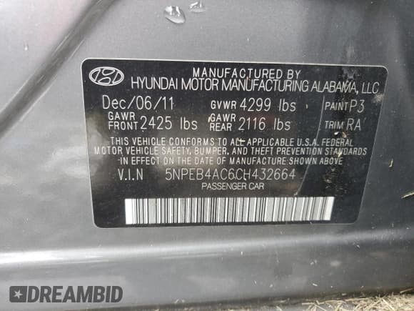 ✅ 2012 Hyundai Sonata GLS • VIN: 5NPEB4AC6CH432664 • Lot: 73257084. Listed on Copart with 180,864 mi. Free auction sales archive from the USA and detailed vehicle history report at DreamBid. Image 12.