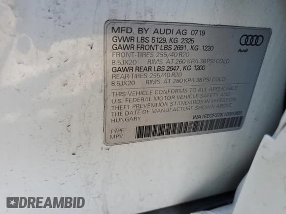 ✅ 2019 Audi Q3 S line Premium Plus • VIN: WA1EECF37K1086389 • Лот: 52567585. Опубликован ранее на Copart с пробегом 53 362 миль. Бесплатный доступ к архиву аукционных продаж из США и подробный отчёт об истории автомобиля на DreamBid. Изображение 15.