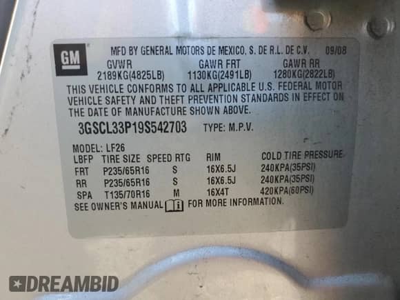 2009 Saturn VUE XE z VIN 3GSCL33P19S542703, wystawiony jako Copart lot #83214184 z przebiegiem 161 442 mil mil oraz Szkoda całkowita • Salvage title. Historia ofert i sprzedaży dostępna na DreamBid. Obrazek 13.