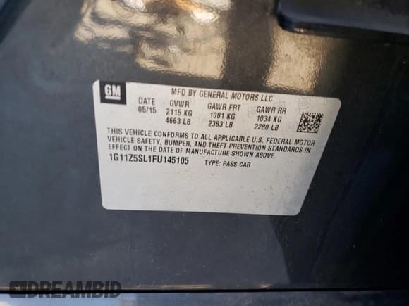 ✅ 2015 Chevrolet Impala LS • VIN: 1G11Z5SL1FU145105 • Lot: 66342184. Listed on Copart with 99,867 mi. Free auction sales archive from the USA and detailed vehicle history report at DreamBid. Image 14.