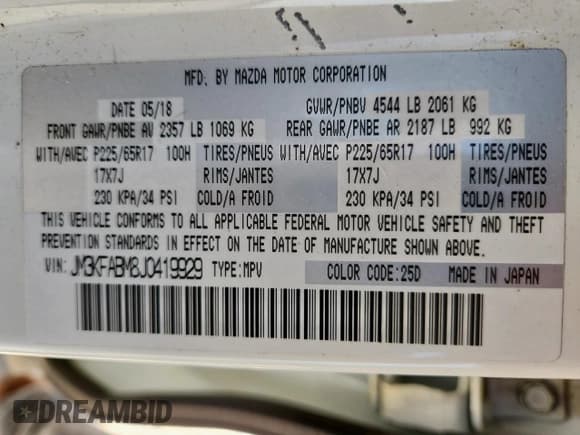 ✅ 2018 Mazda CX-5 Sport • VIN: JM3KFABM8J0419929 • Lot: 80715985. Listed on Copart with 76,215 mi. Free auction sales archive from the USA and detailed vehicle history report at DreamBid. Image 13.