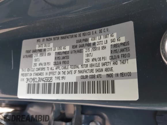 ✅ 2022 Mazda CX-30 S Carbon Edition • VIN: 3MVDMBCL9NM429826 • Lot: 42680808. Listed on IAAI with 28,234 mi. Free auction sales archive from the USA and detailed vehicle history report at DreamBid. Image 9.