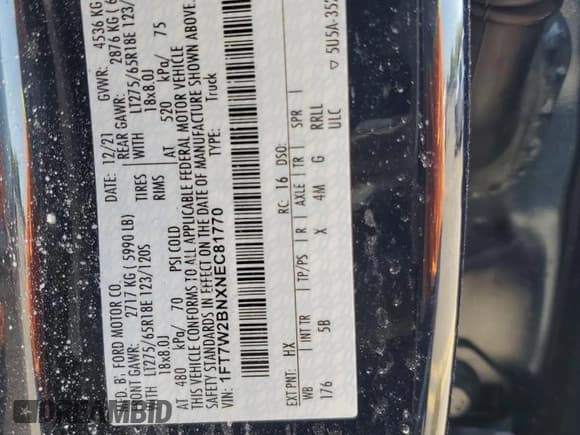 ✅ 2022 Ford F-250 XL • VIN: 1FT7W2BNXNEC81770 • Lot: 52626614. Listed on Copart with Not provided. Free auction sales archive from the USA and detailed vehicle history report at DreamBid. Image 12.