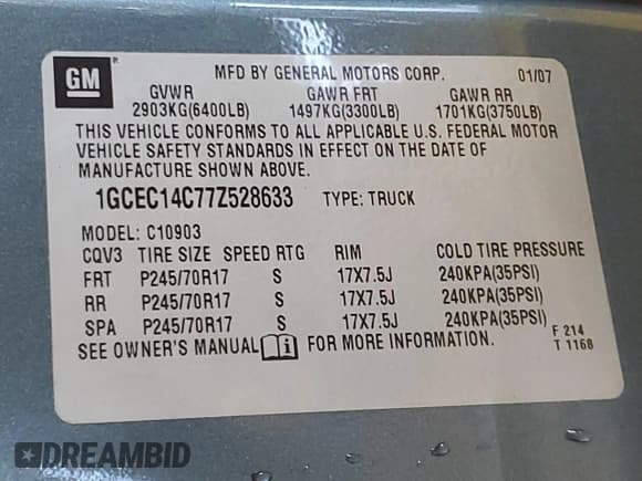 ✅ 2007 Chevrolet Silverado 1500 Work Truck • VIN: 1GCEC14C77Z528633 • Lot: 84996475. Listed on Copart with 149,797 mi. Free auction sales archive from the USA and detailed vehicle history report at DreamBid. Image 12.