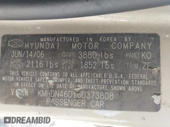 ✅ 2006 Hyundai Elantra GLS • VIN: KMHDN46D16U373808 • Лот: 41719961. Опубликован ранее на IAAI с пробегом 155 079 миль. Бесплатный доступ к архиву аукционных продаж из США и подробный отчёт об истории автомобиля на DreamBid. Изображение 9.