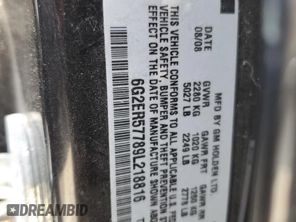 ✅ 2009 Pontiac G8 • VIN: 6G2ER57789L218816 • Lot: 66845644. Wystawiony na Copart z przebiegiem 169 286 mil. Bezpłatny archiwum sprzedaży aukcyjnych z USA i szczegółowy raport historii pojazdu na DreamBid. Zdjęcie 14.