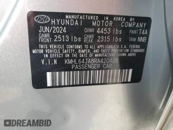 2024 Hyundai Sonata SEL z VIN KMHL64JA8RA420408, wystawiony jako Copart lot #80691735 z przebiegiem 16 936 mil mil oraz Szkoda całkowita • Salvage title. Historia ofert i sprzedaży dostępna na DreamBid. Obrazek 13.