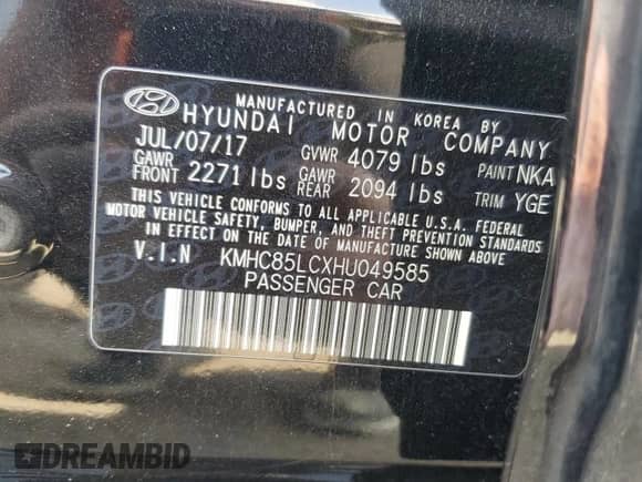 2017 Hyundai Ioniq Limited с VIN KMHC85LCXHU049585, выставлен на аукционе Copart как лот 61270164 с пробегом 171 863 миль миль и На запчасти • Non repairable. История ставок и продаж доступна на DreamBid. Изображение 13.