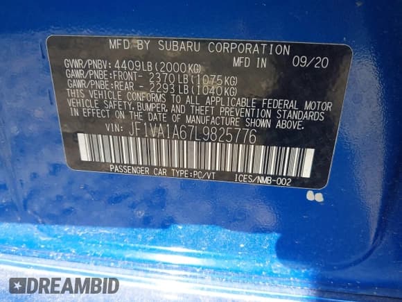 ✅ 2020 Subaru WRX • VIN: JF1VA1A67L9825776 • Лот: 42706345. Опубликован ранее на IAAI с пробегом 50 677 миль. Бесплатный доступ к архиву аукционных продаж из США и подробный отчёт об истории автомобиля на DreamBid. Изображение 9.