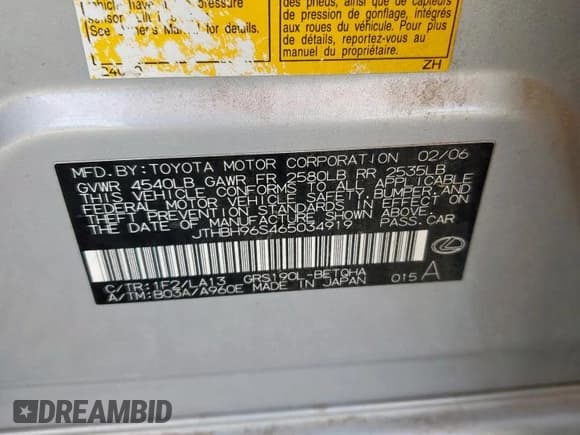 ✅ 2006 Lexus GS 300 • VIN: JTHBH96S465034919 • Лот: 92493035. Опубликован ранее на Copart с пробегом 28 097 миль. Бесплатный доступ к архиву аукционных продаж из США и подробный отчёт об истории автомобиля на DreamBid. Изображение 12.