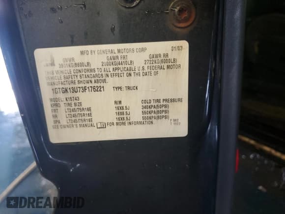 ✅ 2003 GMC Sierra 1500HD SLE • VIN: 1GTGK13U73F176221 • Лот: 67029805. Опубликован ранее на Copart с пробегом 186 896 миль. Бесплатный доступ к архиву аукционных продаж из США и подробный отчёт об истории автомобиля на DreamBid. Изображение 12.