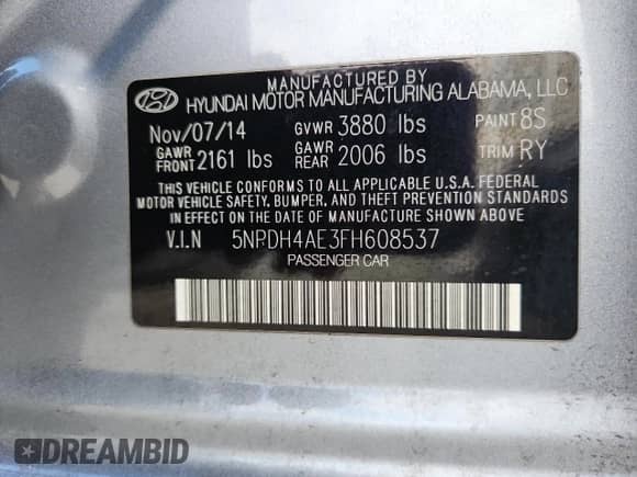 2015 Hyundai Elantra SE с VIN 5NPDH4AE3FH608537, выставлен на аукционе Copart как лот 86832095 с пробегом 50 059 миль миль и Списание • Salvage title. История ставок и продаж доступна на DreamBid. Изображение 12.