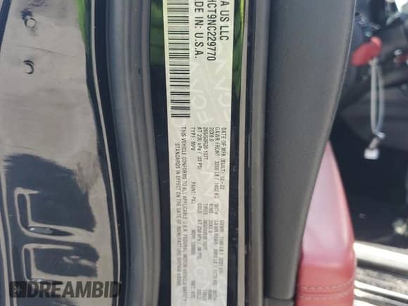 2022 Dodge Durango R/T with VIN 1C4SDHCT9NC229770, listed as a Copart auction lot 67210625 with 60,160 mi miles and Non repairable. Bid and sale history available at DreamBid. Image 13.