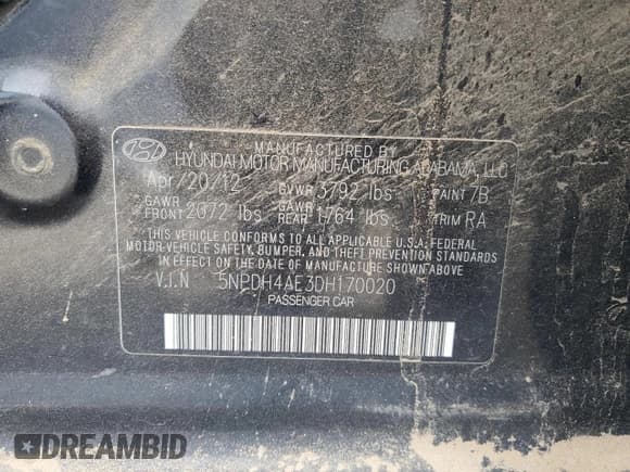 ✅ 2013 Hyundai Elantra Limited • VIN: 5NPDH4AE3DH170020 • Lot: 90520035. Listed on Copart with 245,267 mi. Free auction sales archive from the USA and detailed vehicle history report at DreamBid. Image 12.