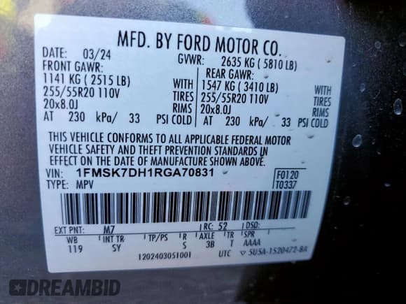 ✅ 2024 Ford Explorer XLT • VIN: 1FMSK7DH1RGA70831 • Lot: 92366195. Wystawiony na Copart z przebiegiem 20 397 mil. Bezpłatny archiwum sprzedaży aukcyjnych z USA i szczegółowy raport historii pojazdu na DreamBid. Zdjęcie 13.