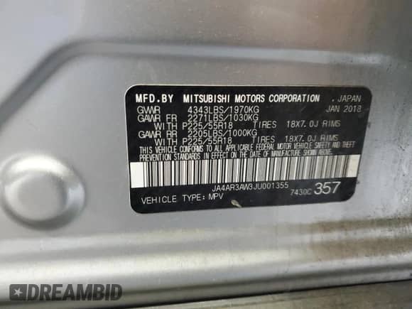 2018 Mitsubishi Outlander SE с VIN JA4AR3AW3JU001355, выставлен на аукционе Copart как лот 86435225 с пробегом 86 079 миль миль и Списание • Salvage title. История ставок и продаж доступна на DreamBid. Изображение 13.