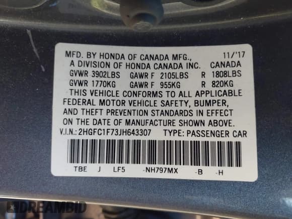 ✅ 2018 Honda Civic EX-L • VIN: 2HGFC1F73JH643307 • Лот: 43545983. Опубликован ранее на IAAI с пробегом 78 479 миль. Бесплатный доступ к архиву аукционных продаж из США и подробный отчёт об истории автомобиля на DreamBid. Изображение 9.