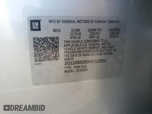 ✅ 2019 Chevrolet Impala Premier • VIN: 2G1105S30K9112002 • Лот: 67052814. Опубликован ранее на Copart с пробегом Не указан. Бесплатный доступ к архиву аукционных продаж из США и подробный отчёт об истории автомобиля на DreamBid. Изображение 14.