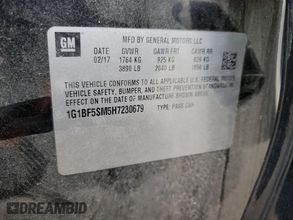 ✅ 2017 Chevrolet Cruze Premier • VIN: 1G1BF5SM5H7230679 • Lot: 70352222. Listed on Copart with 83,463 mi. Free auction sales archive from the USA and detailed vehicle history report at DreamBid. Image 12.