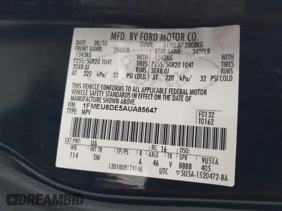 ✅ 2010 Ford Explorer XLT • VIN: 1FMEU8DE5AUA85647 • Lot: 41534833. Listed on IAAI with 129,925 mi. Free auction sales archive from the USA and detailed vehicle history report at DreamBid. Image 9.