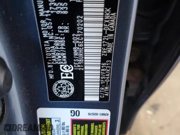 ✅ 2014 Toyota Corolla LE Plus • VIN: 2T1BURHE6EC170202 • Лот: 86694305. Опубликован ранее на Copart с пробегом 162 536 миль. Бесплатный доступ к архиву аукционных продаж из США и подробный отчёт об истории автомобиля на DreamBid. Изображение 14.